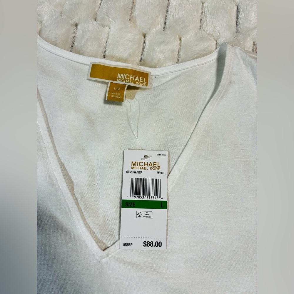 Michael Kors White Loose Fit Sleeveless Cutout Blouse - Size L - Picture 6 of 11